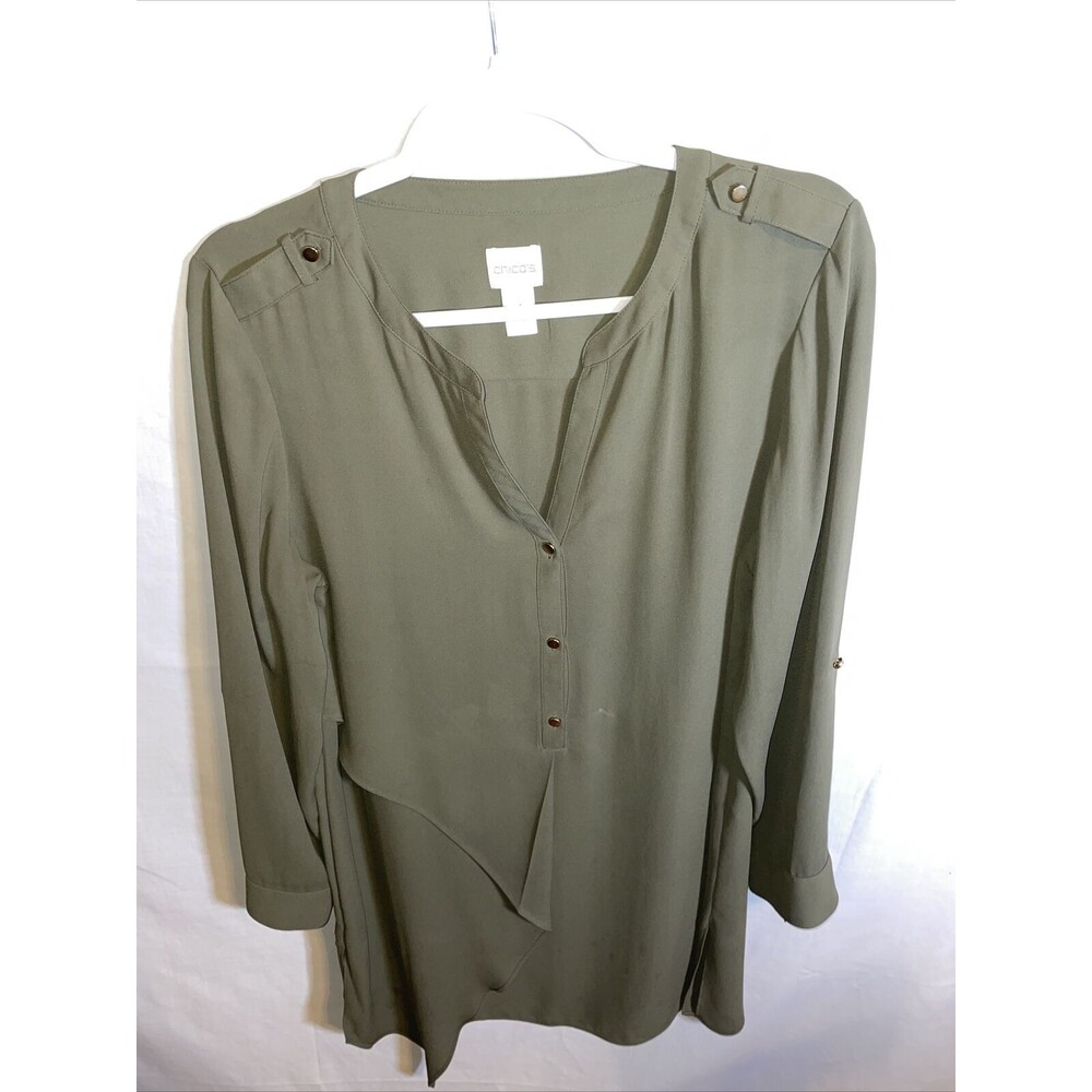 Chico’s Green Tunic Women’s Size 1 U.S. Medium Green Long Sleeve Scoop Neck